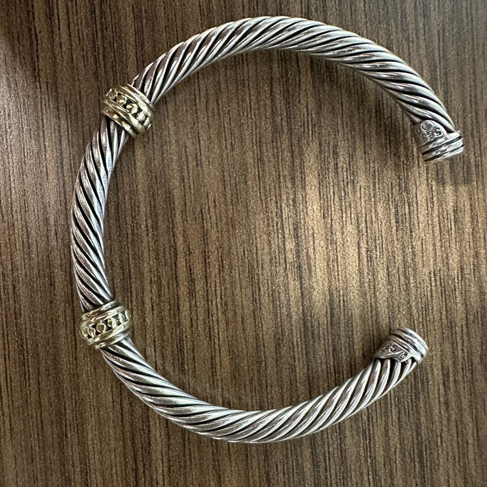 David Yurman two station wrap bracelet sterling silver with white gold sz m
